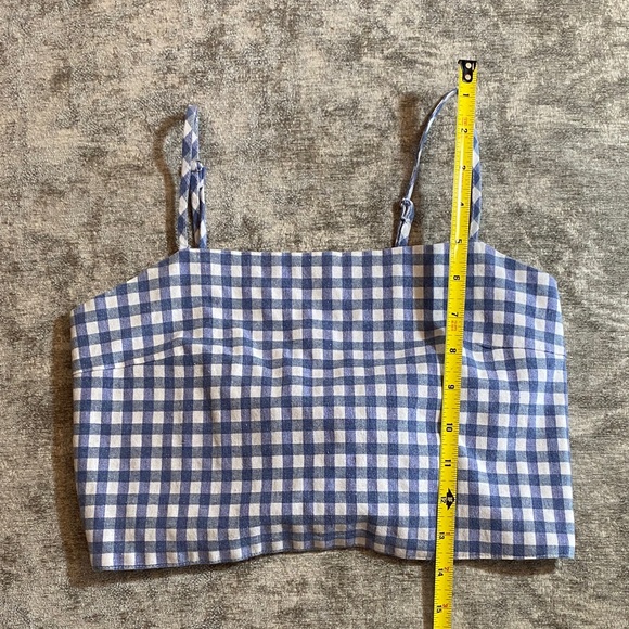 Brandy Melville Blue and White Gingham Crop Top One Size {373} - Picture 4 of 10